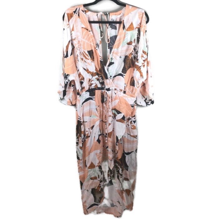 Mos Ministry Of Style Tropical Surplice Tie Back Split Sleeve Wrap Midi Dress 8